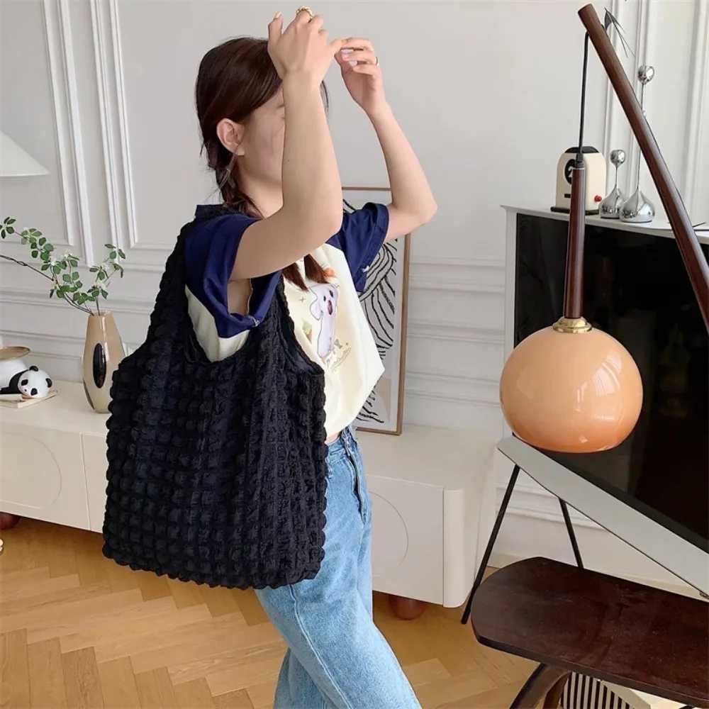 Summer Pleated Bubble Cloud Women Shoulder Bag Vintage Candy Color Large Capacity Shopping Tote Bag Y250730