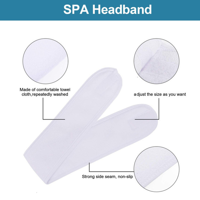 Whaline Spa Facial Head Wrap Terry Cloth Headband 4 Counts Stretch Towel for Bath, Makeup and Sport (White)