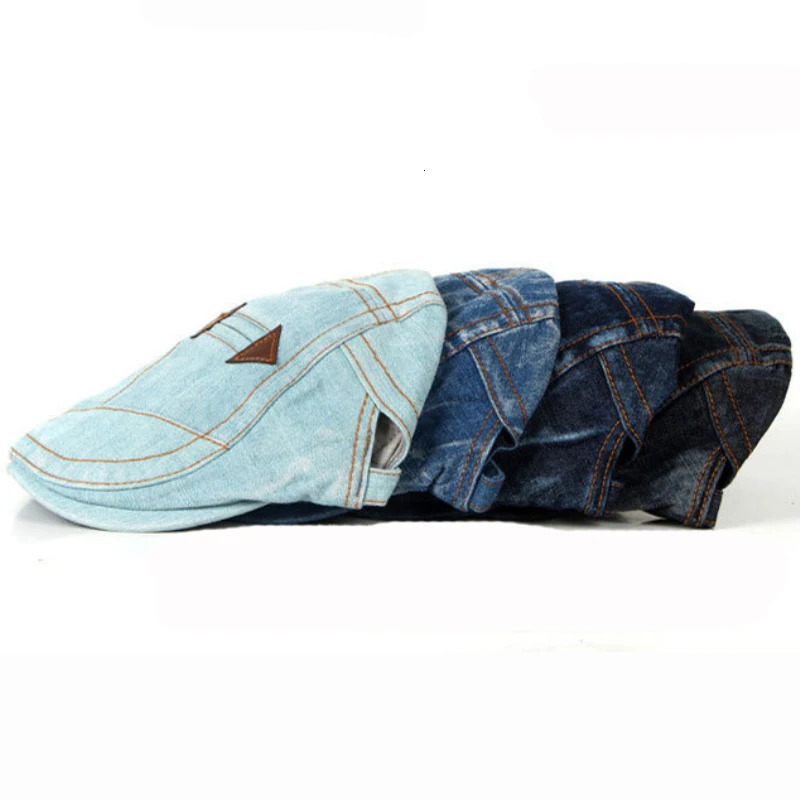 HT1195 Fashion Spring Summer Jeans Beret Hats for Men Women Quality Casual Unisex Denim Beret Cap Fitted Sun Cabbie Flat Cap 250729