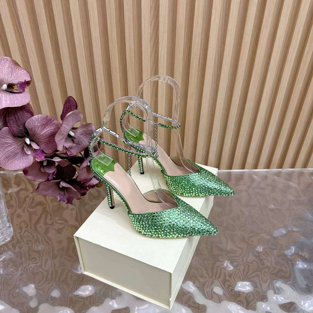 Women Size34-42 Genuine Leather Crystals Pumps Super High Heels Sandals Pointed Toes Designer Shoes Zapatillas De Mujer be4