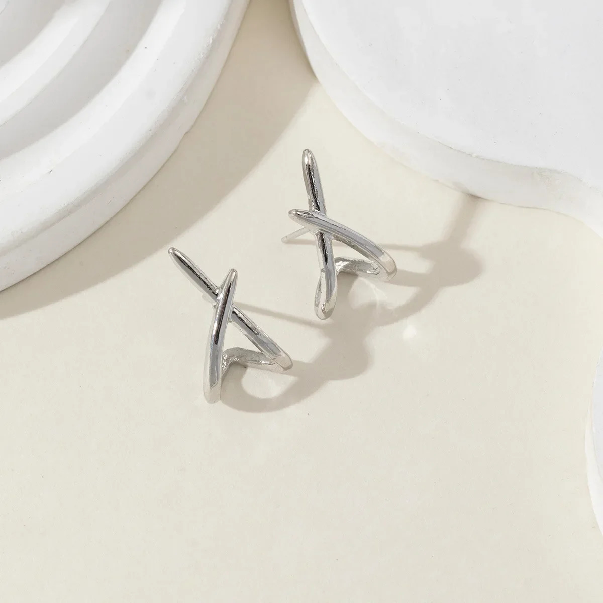 LATS Trendy Gold Color Cross Stud Earrings for Women Dainty Simple Minimalist Earring Fashion Jewelry Party Gifts Wholesale 250729
