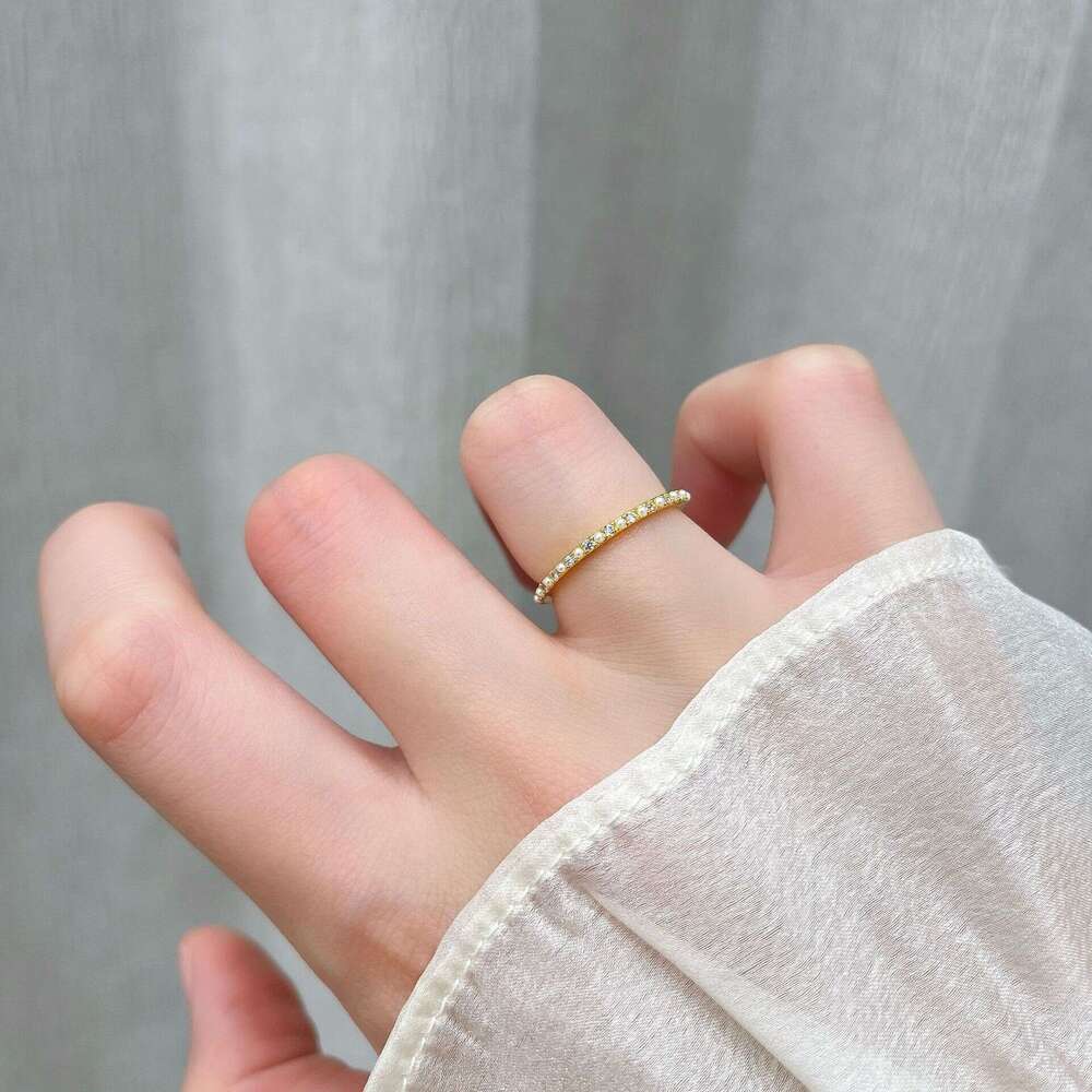 Closed Loop Mini Pearl Inlaid Full Zirconia Thin Gold and Silver Two-tone Optional 2025 Spring New Ring 8b2