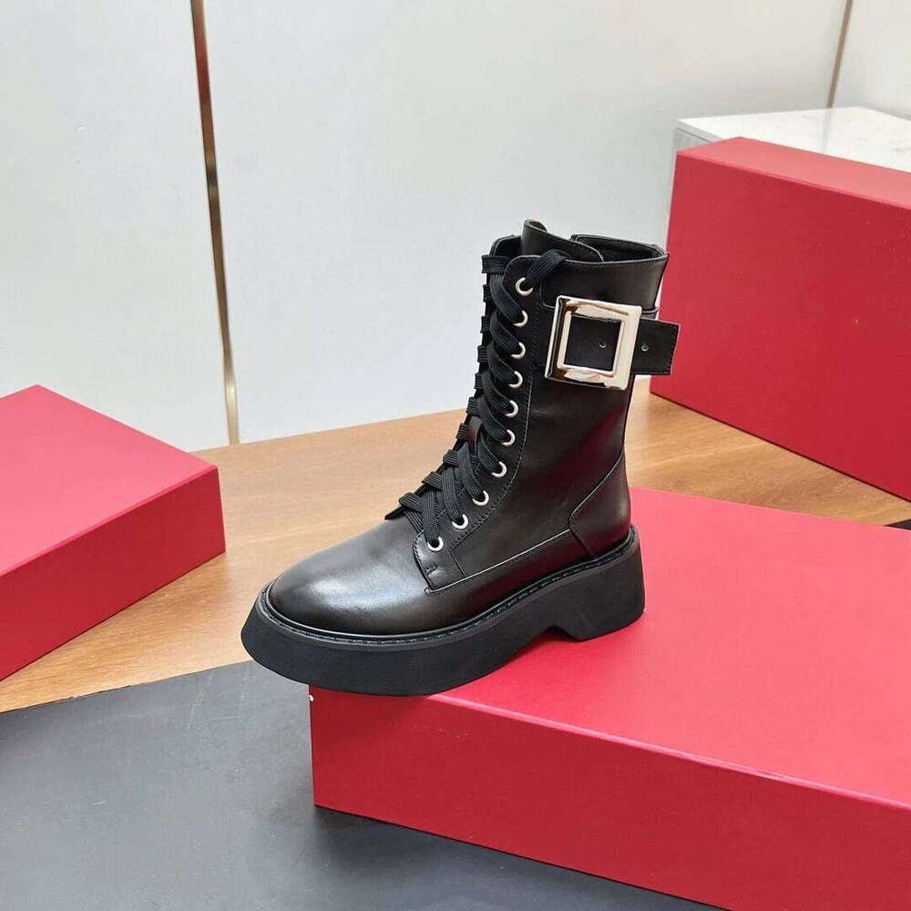 Women Genuine Leather Med Heels Crystal Buckle Ankle Boots Flat Platform Zipper Designer Shoes Zapatillas De Mujer 523
