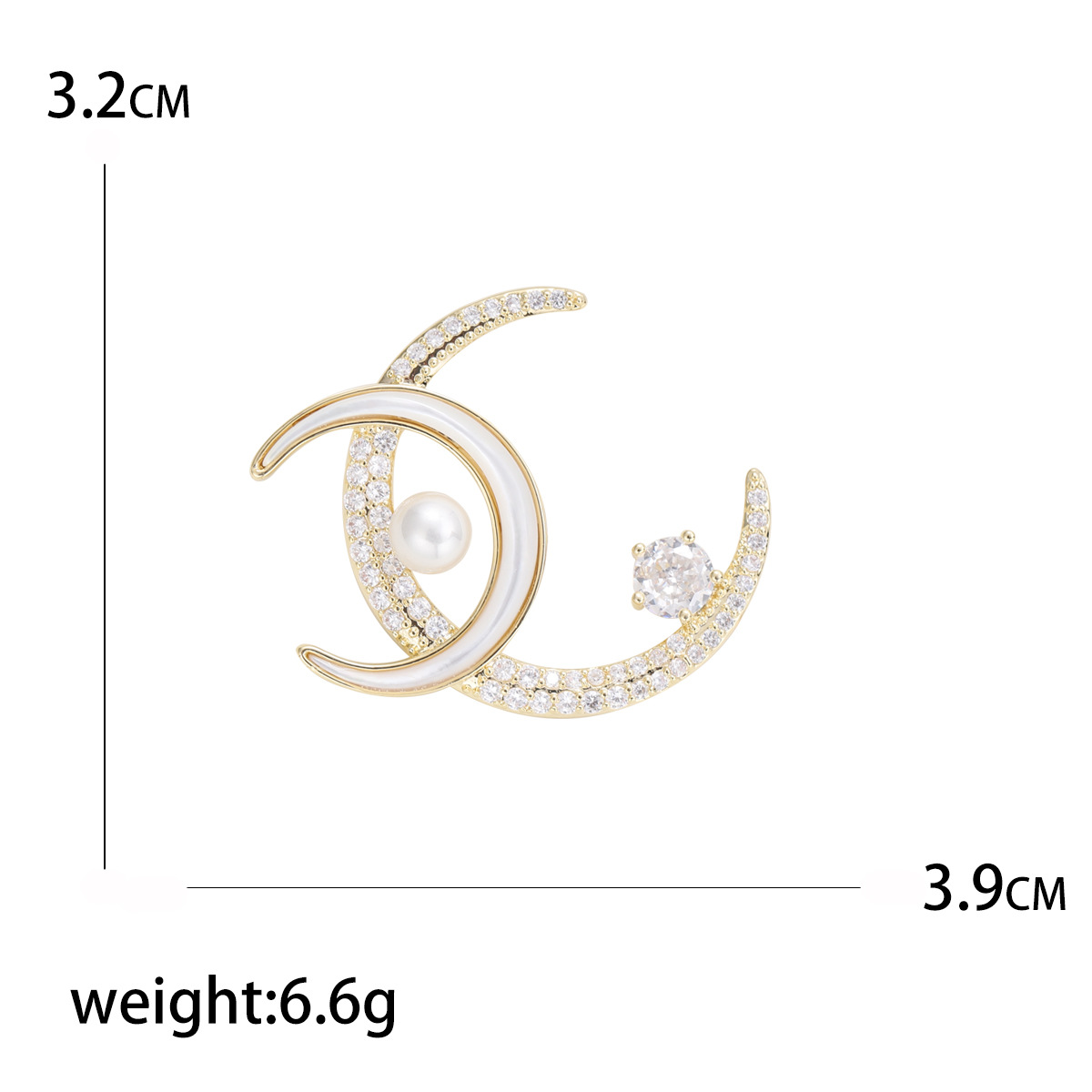 Gold Tone Classic Shaped Brooch With Pearl, Mother - Of - Pearl Rhinestone Accents Elegant Jewelry And Gift For Her High Quality Stylish Jewelry