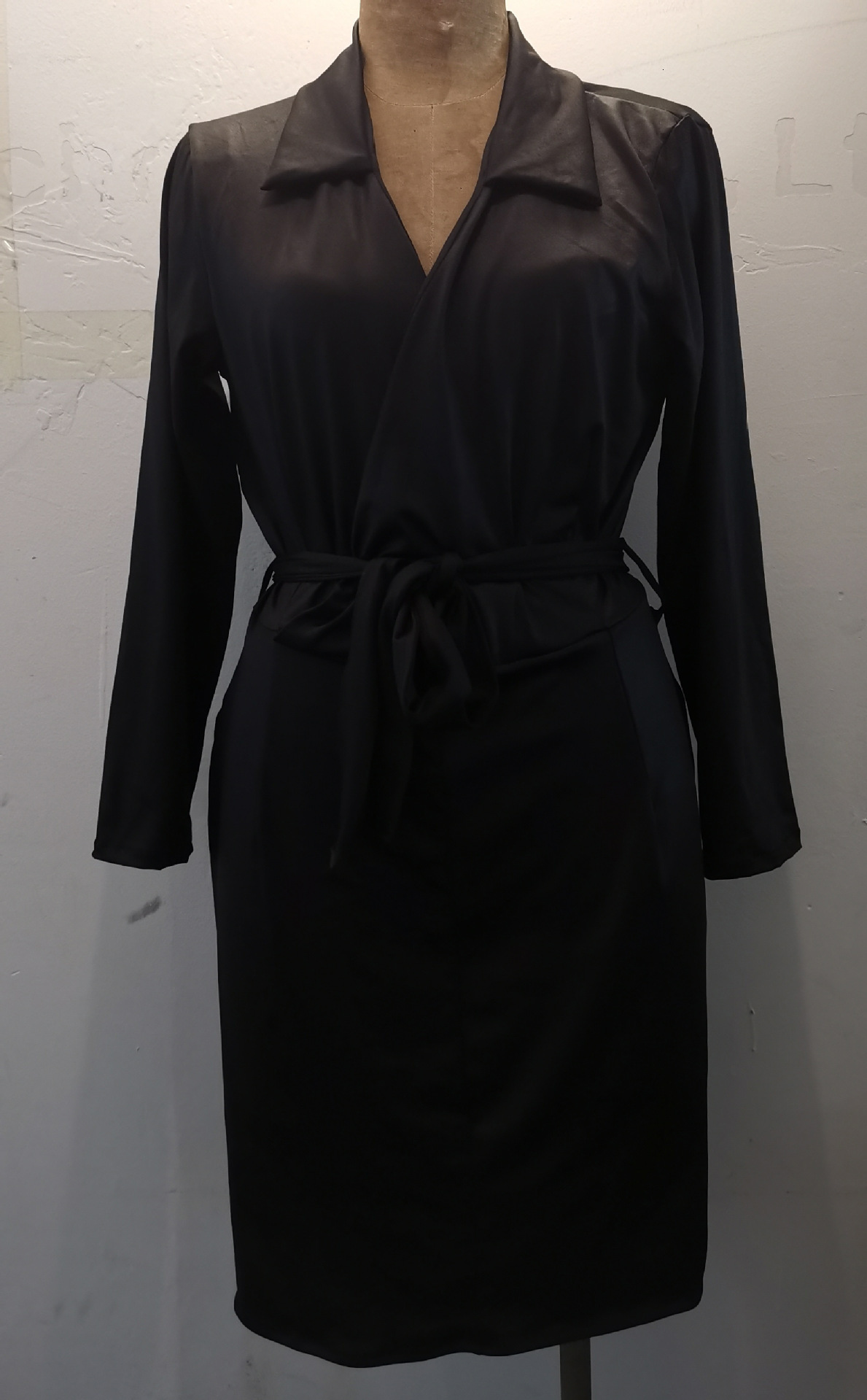 V-neck Jumper Dress PU leather long sleeve shirt dress slim sexy dress