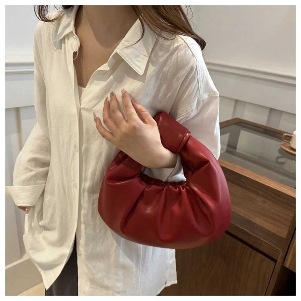Pleated Clutch Bag Women Solid Color PU Leather Knot Top Handle Bag Fashion Simple Ladies Ruched Pouch for Outdoor Travel Y250730