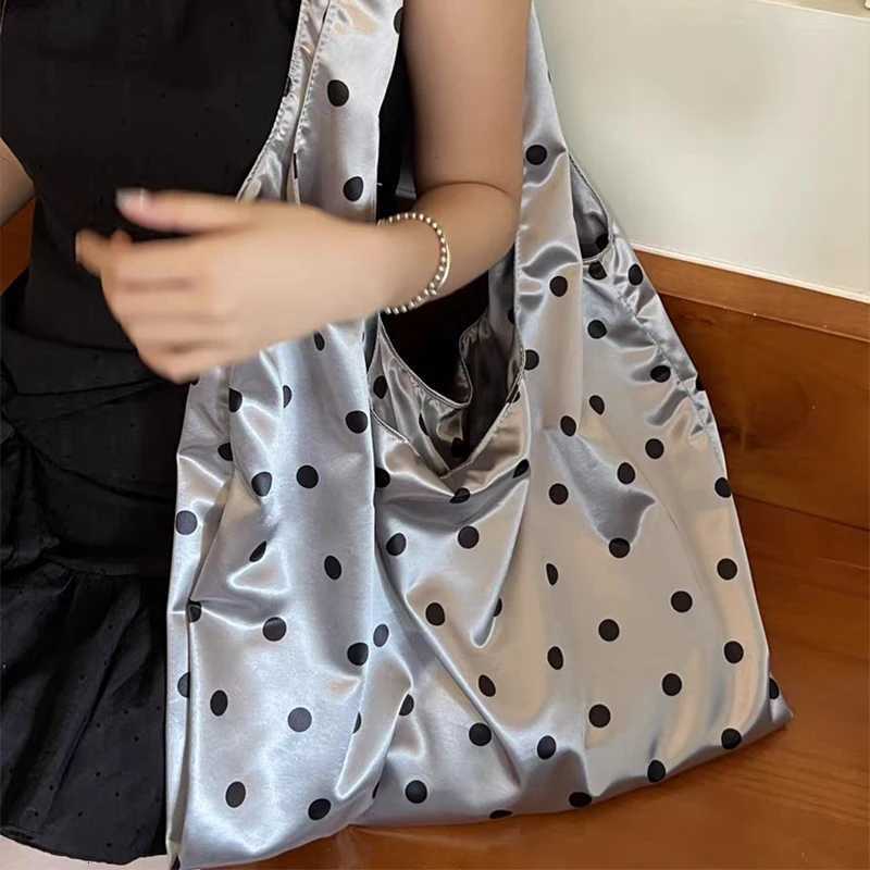 Y2k s Satin Polka Dot Shoulder BagCasual Chic HandbagWomen Large Capacity Tote BagKorean Style Everyday Commuter Purse Y250730