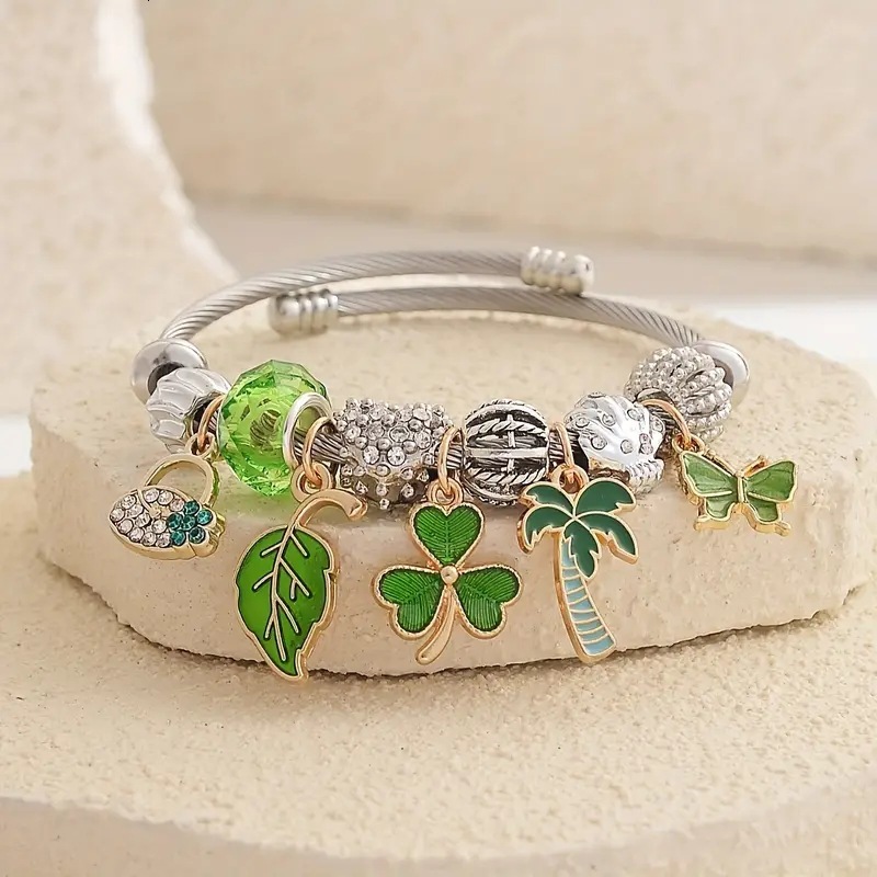 European and American New Style Personality Key Heart Bee Designer bracelet Mesh Handmade Beaded Crystal Stainless Madam Steel Bracelet for Women