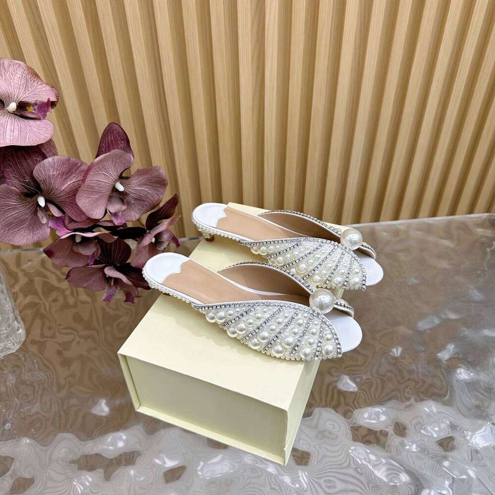 Women Size34-42 Genuine Leather Sandals Super High Heels Pearls Pumps Crystal Wedding Designer Shoes Zapatillas De Mujer 2e9