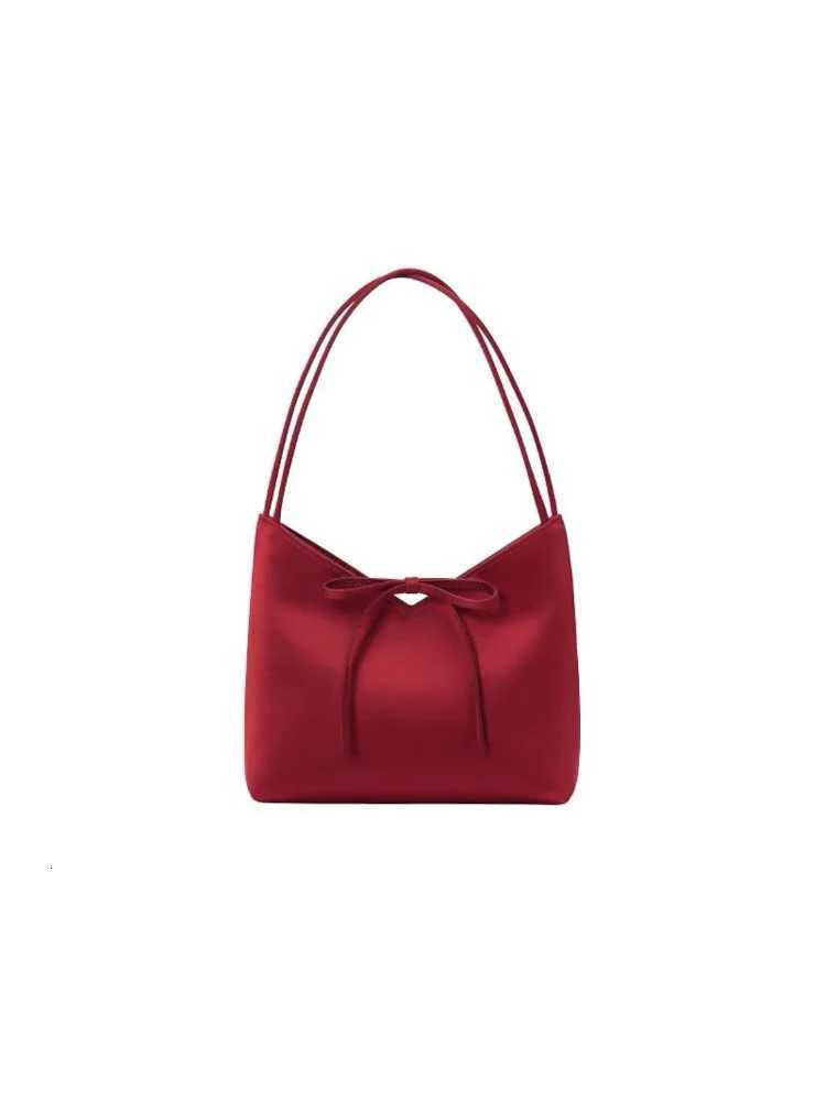 Miyagawa Butterfly Knot Niche Design Red Bag 2025 New Korean Ins Silk Satin Underarm Bags Handbag Small Handbags Y250730