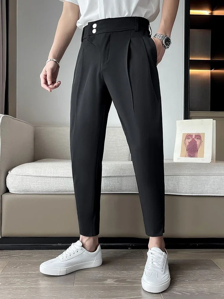 Elastic Cooling Trousers for Men Stretch Ice Silk Man Suits Pants Baggy Elegant Spring Clothes Fashion y High Quality Offer 250731