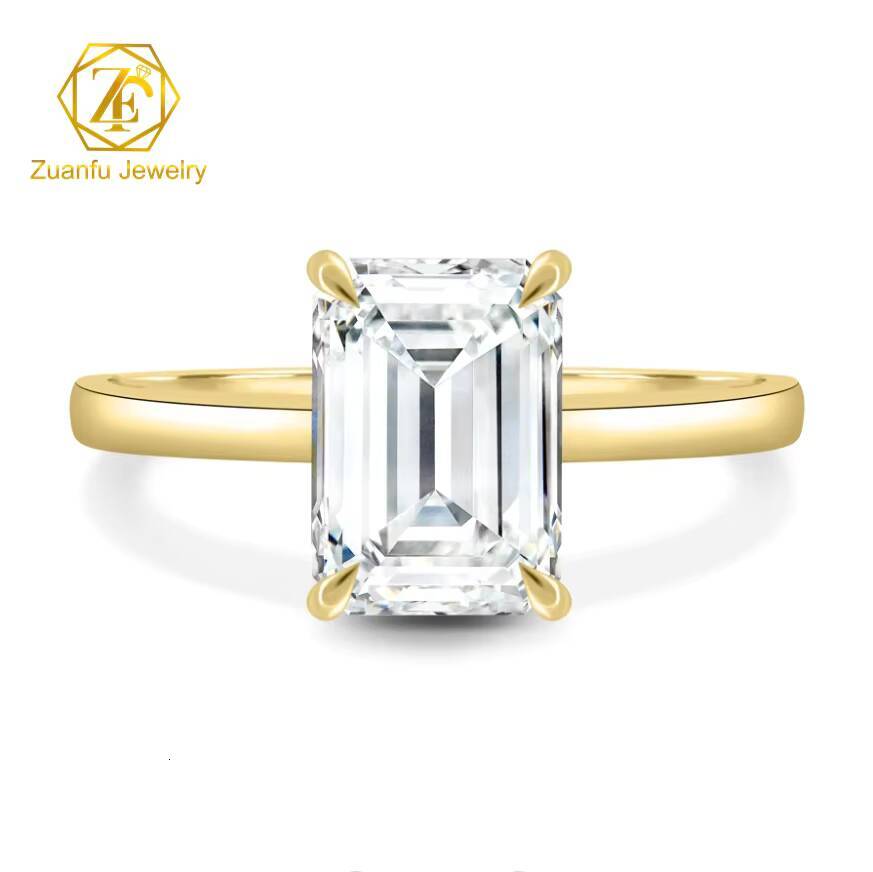 2025 Newest Fashion 925 Sterling Silver 18K White Gold D Color VVS Emerald Cut Moissanite Wedding Rings Women Engagement Gifts