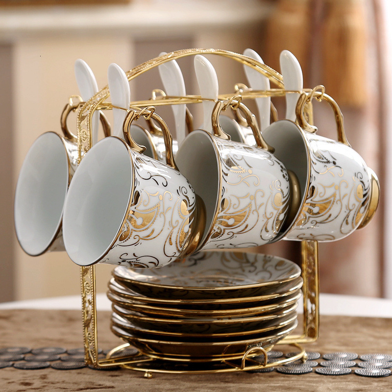 European Luxury Ceramic Coffee Cup Set Creative Tea Set Living Room Household Water Cup Mug Milk Cup 250731