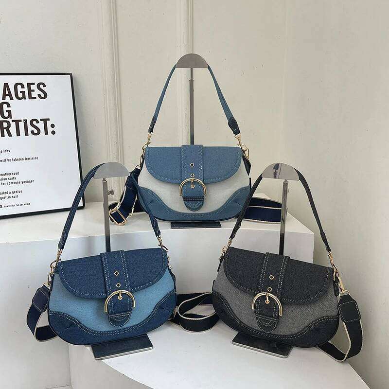 Denim Belt Design For Women Brand New Contrast Color Saddle Retro Versatile Blue Fashion Shoulder Messenger Bag