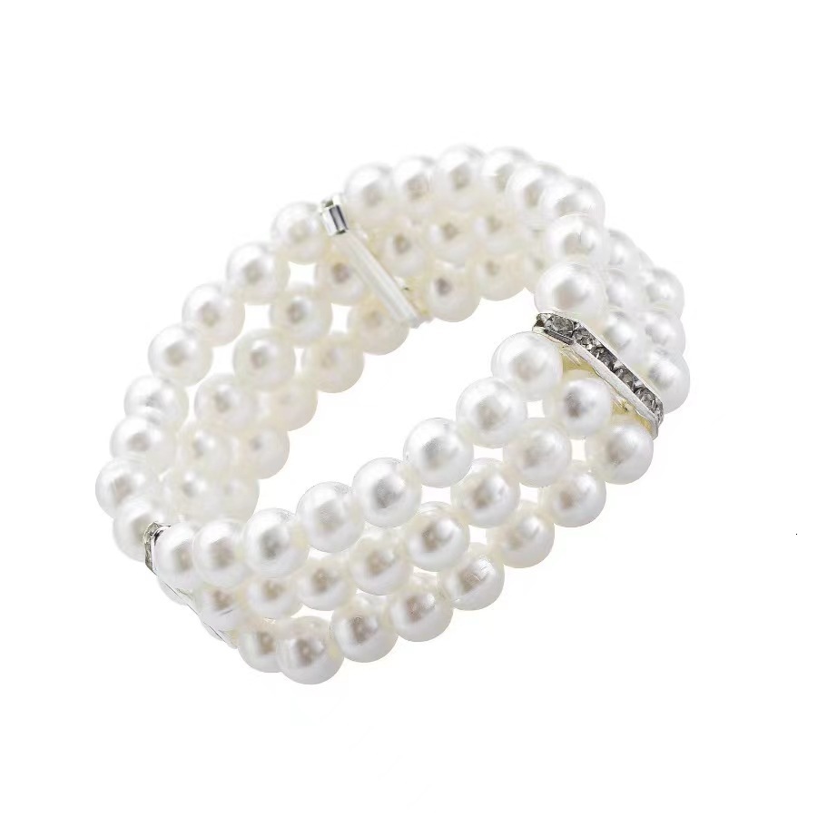 Korean Fashion Women's Three-layer Rhinestone Pearl Designer Bracelet Bracelet Elegant Sparkling Multi-layer Elastic Bracelet Madam