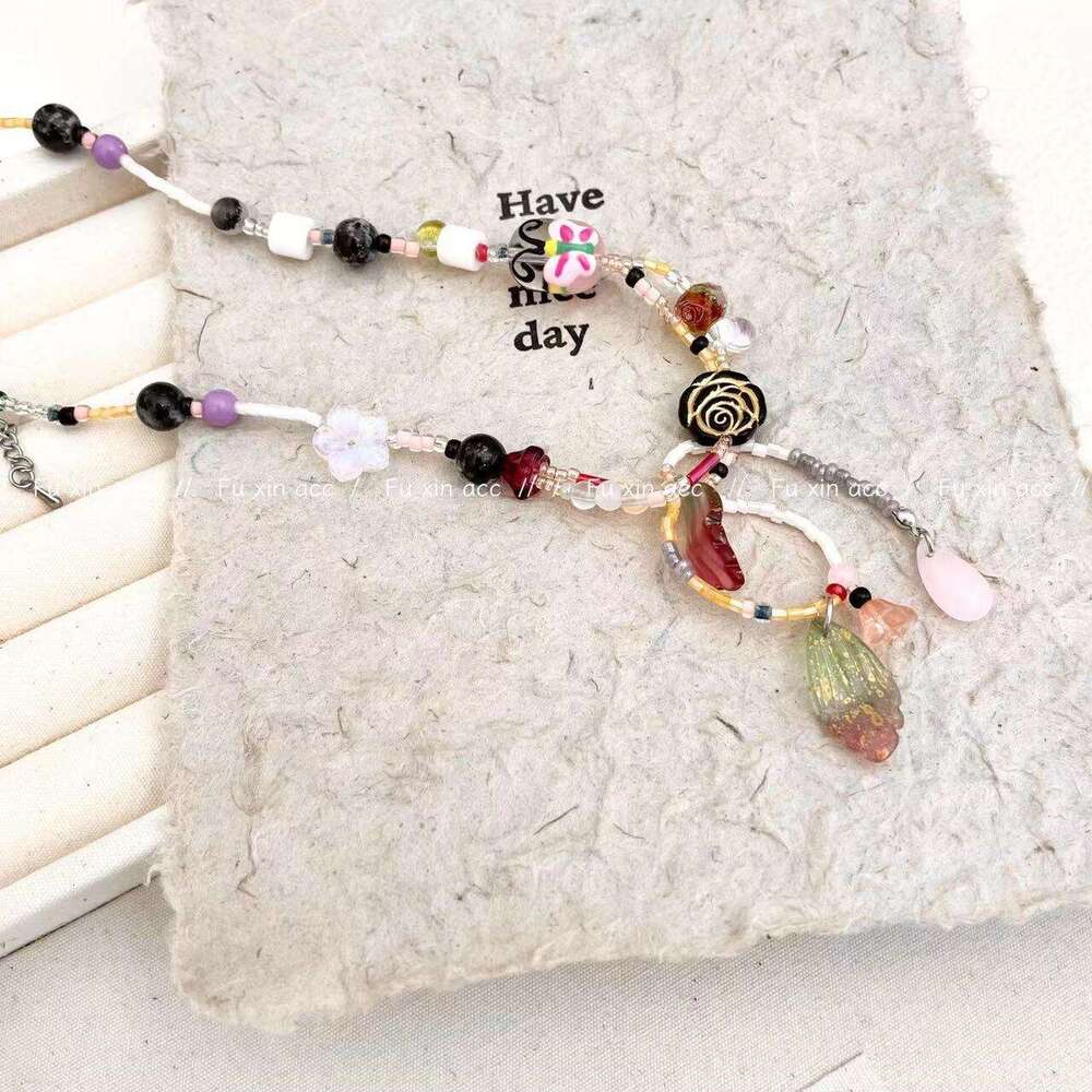 Dopamine Colorful Bow Necklace Light High-end Choker Collarbone Fashion Hand-painted Butterfly Heart Neck Chain e5f