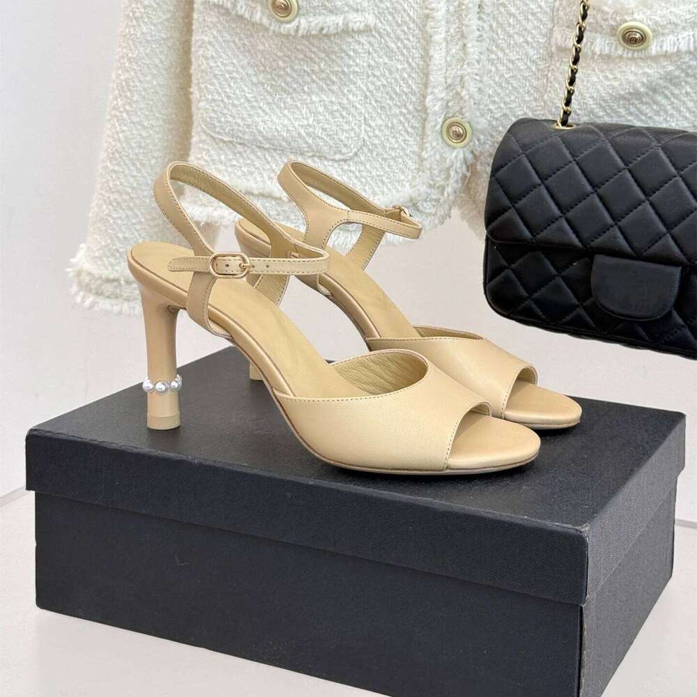 Women Size35-41 Genuine Leather Sandals Pearls Super High Heels Pumps Slingbacks Summer Designer Shoes Zapatillas De Mujer 45c