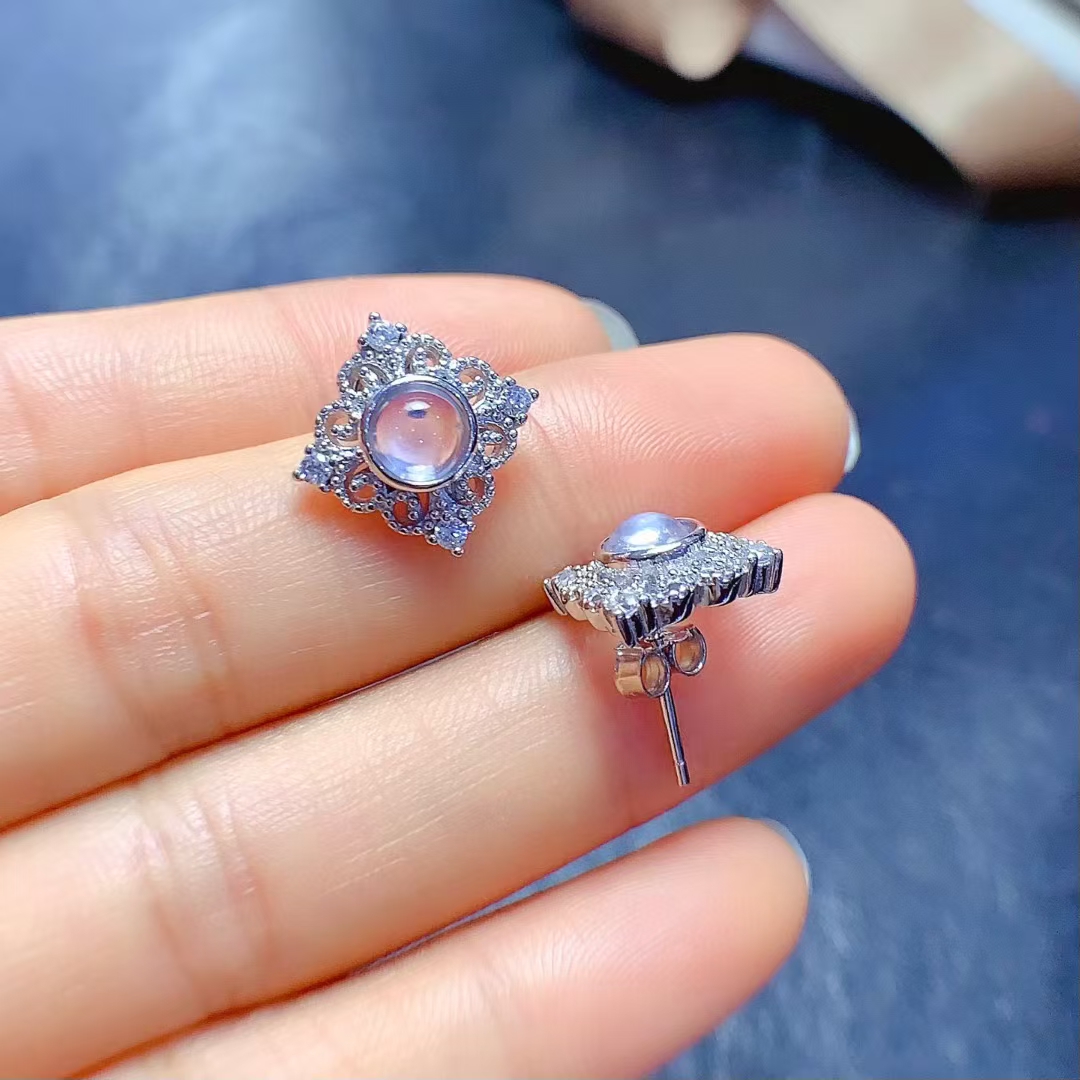 Vintage moon stone Stud Earrings for Party 5mm 100% Natural moonstone Silver Earrings 925 Silver Jewelry allergy free