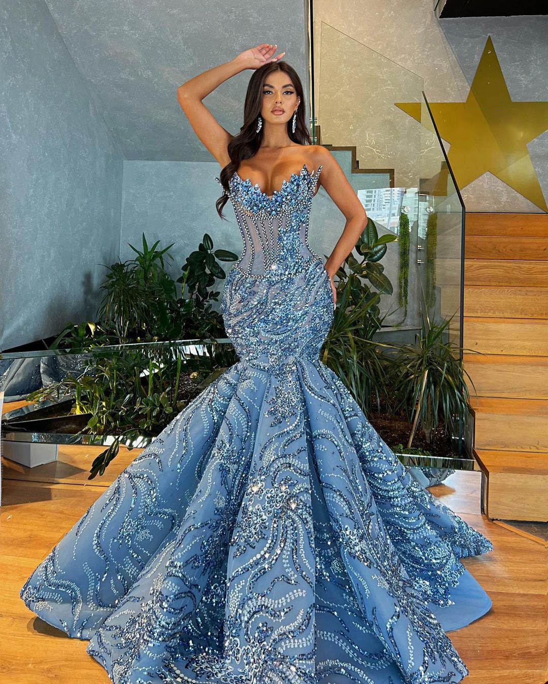 Exquisite Crystal Sequins Beaded Mermaid Evening Dress Sweetheart Neck Strapless Special Occasion Dresses Customized