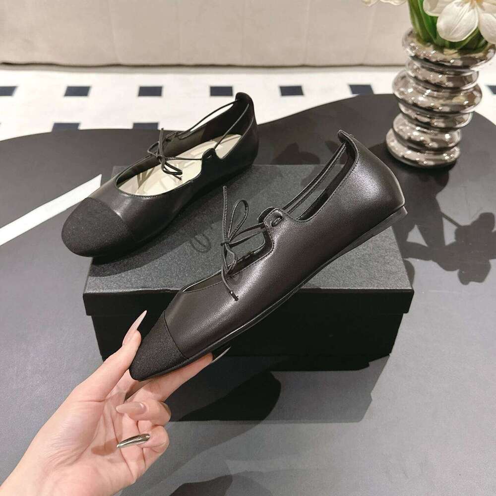 Women Size35-42 Genuine Leather Ballet Flats Butterfly Knot Round Toe Lace Up Leisure Designer Shoes Zapatillas De Mujer 8df