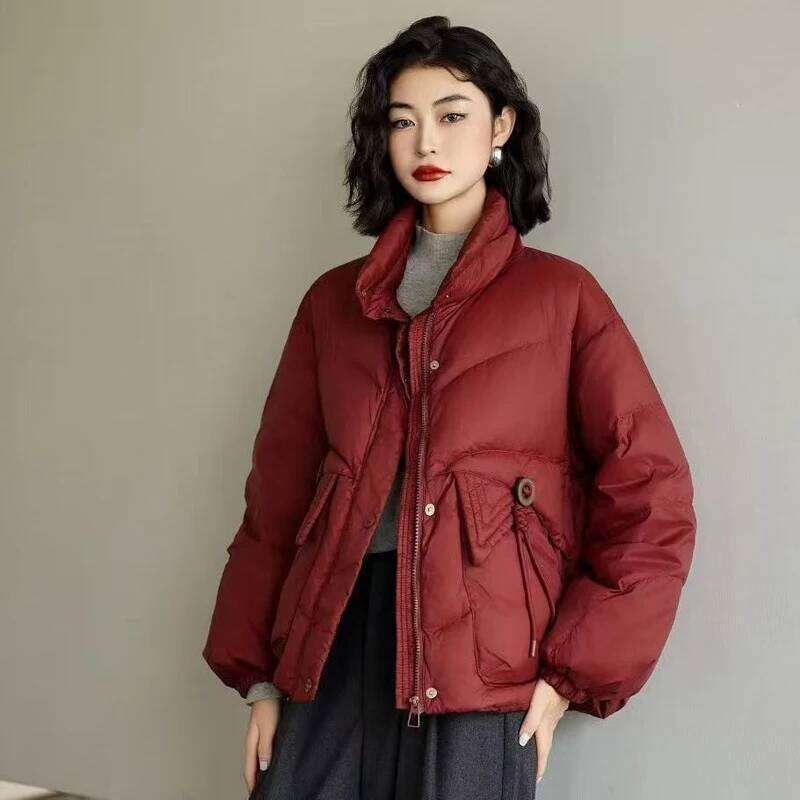Designer Clothing 2025 Schinteon Women's White Duck Down Jacket Casual Loose Fit Stand Collar Coat Autumn Winter Warm Outwear Fashion