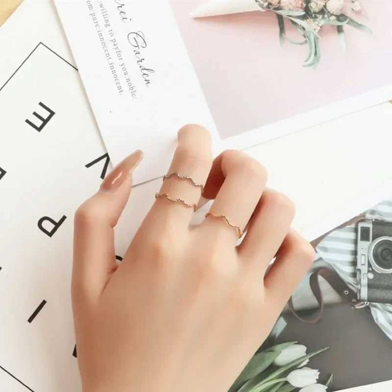 Fashion Retro Stainless Steel Wave Design Knuckle Rings for Women Rose Gold Color Simple Girl Gift Size 5-10 1mm Thin Ring y250730