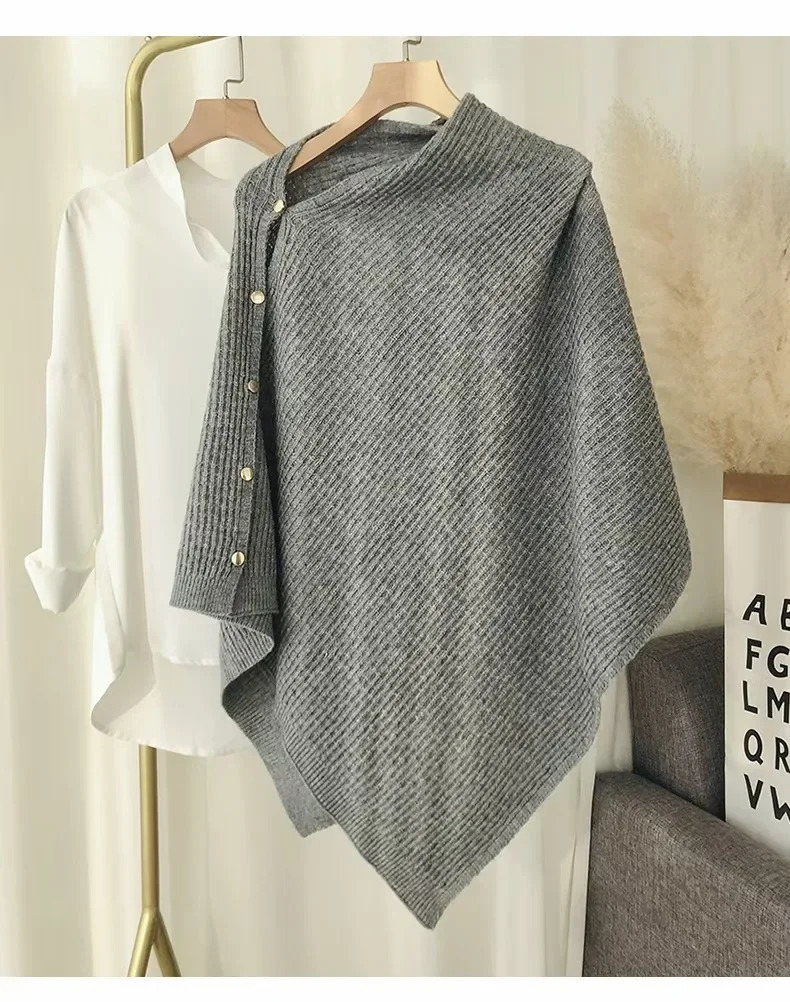 7 Color Autumn Knitted Smock Button Cardigan Style Short Loose Shawl Overall Fashion Ring Used Thin Poncho Capes Wear 250729