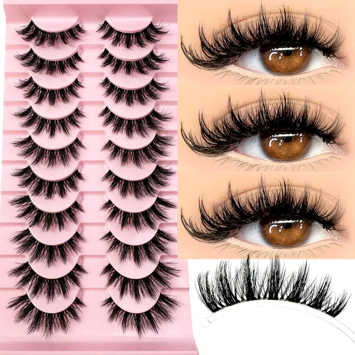 10 Pairs Natural Long Transparent Stem 3D Mink Eyelashes Manga Lashes Hot False Lashes Fluffy Soft Cross Lashes Extension Makeup Z250730