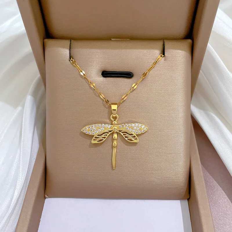 316L Stainless Steel Personality Dragonfly Pendant Necklace For Women Fashion Girls Clavicle Chain Party Jewelry Gifts D Z250731 Z250910