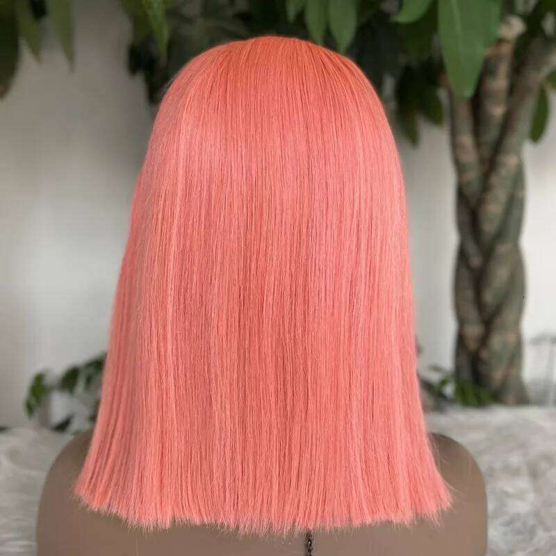 Short Bob HD Transparent Light Pink Synthetic Wig Preplucked Lace Frontal Wigs Brazilian Virgin Human Hair 14 10 Inch