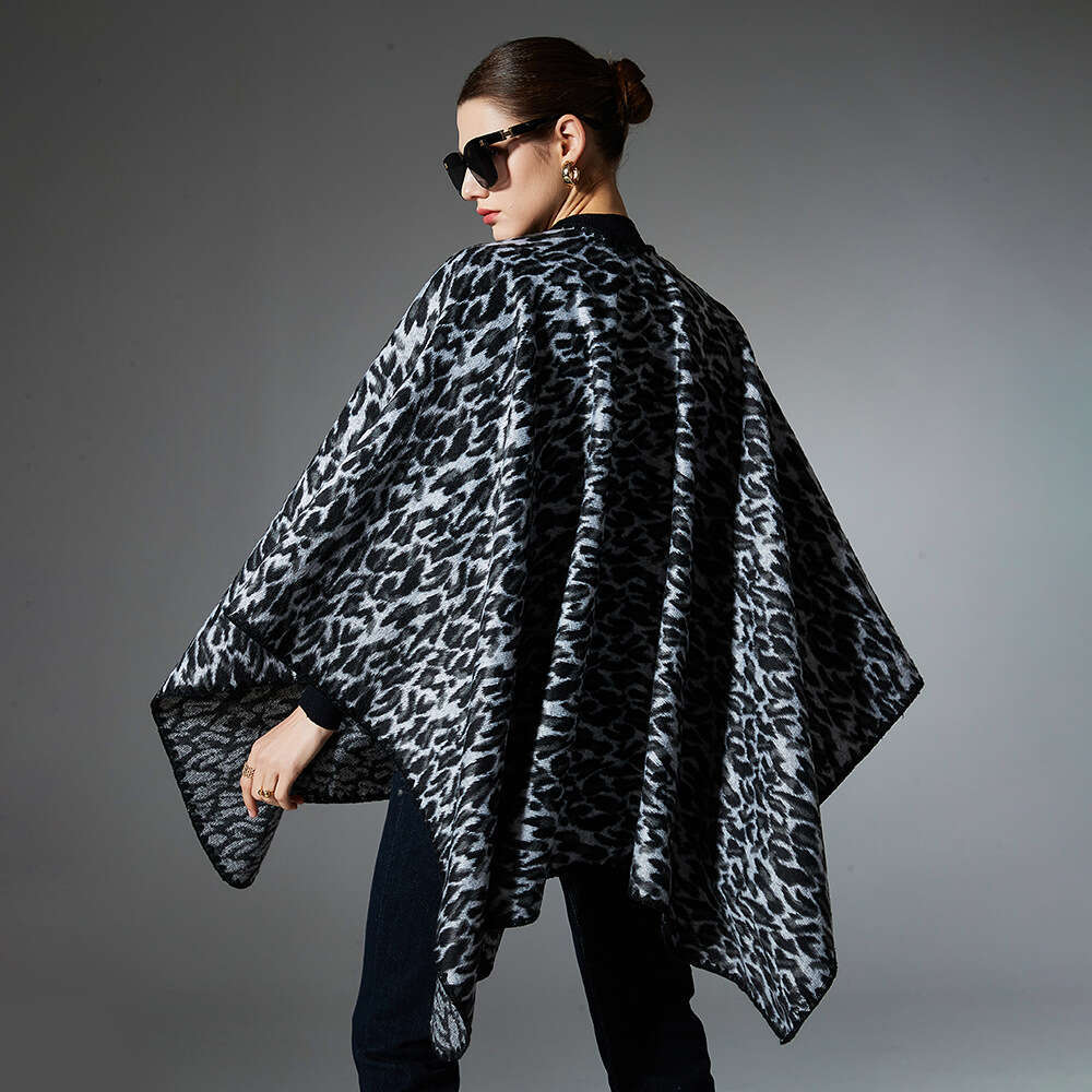 Straight Women, New Black Leopard Print Cross Shawl for Spring, Autumn, and Winter