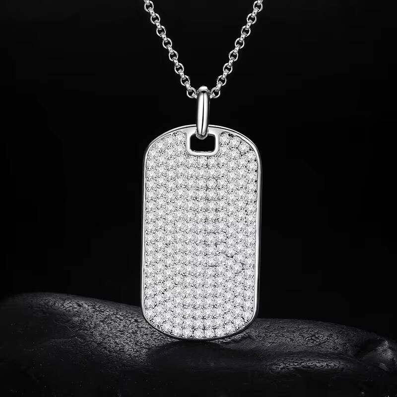 Iced Out White Gold Plated 925 Sterling Silver VVS Moissanite Diamond Tag Pendant Necklace for Men Women