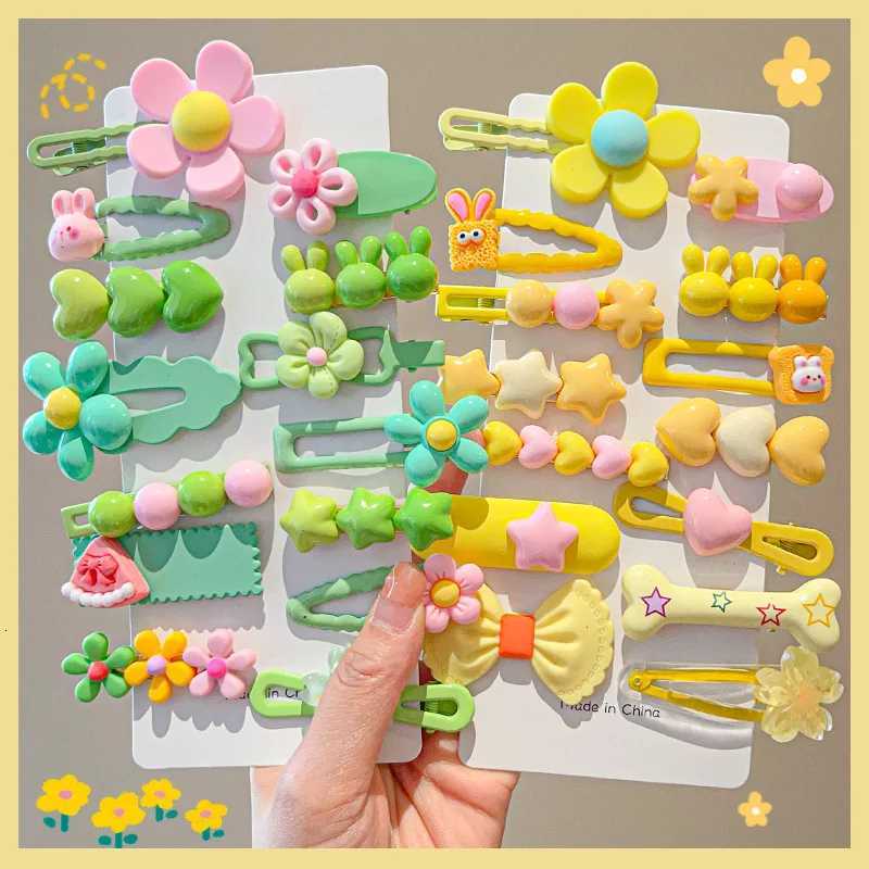 14-8Pcs/Set Candy Color Cartoon Bowknot Flower Hair Clips Baby Girls Yellow Pink Hairpin Barrettes Headwear Kid Hair Accessories R250730