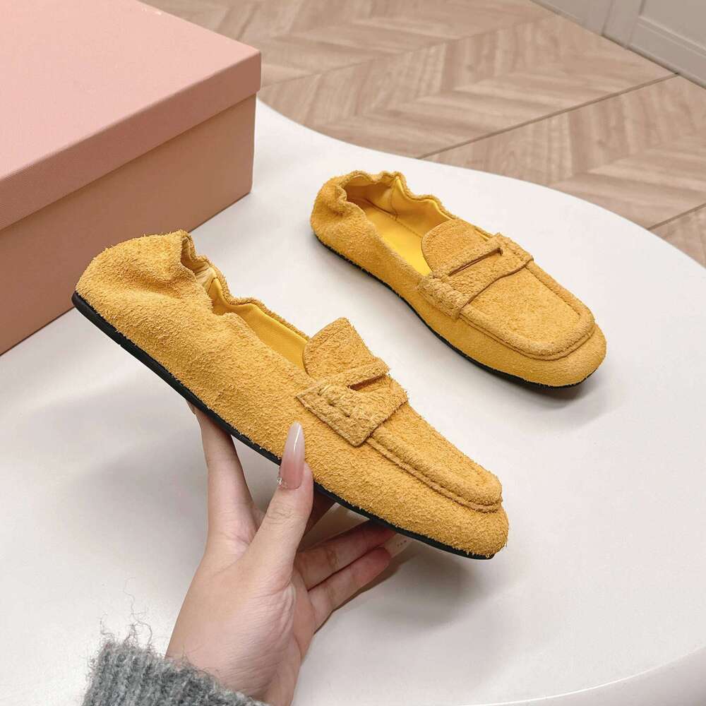 Women Size35-41 Natural Cow Suede Ballet Flats Square Toe Loafers Solid Colors Slip On Designer Shoes Zapatillas De Mujer 0d7