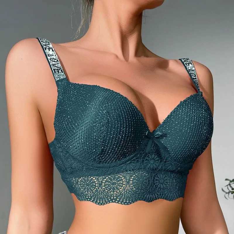 80B 85B 90B 95B-137 Elegant Beauwear Rhinestone Straps Scallop Trim Bra for Women Contrast Lace Push Up Bras Z250730