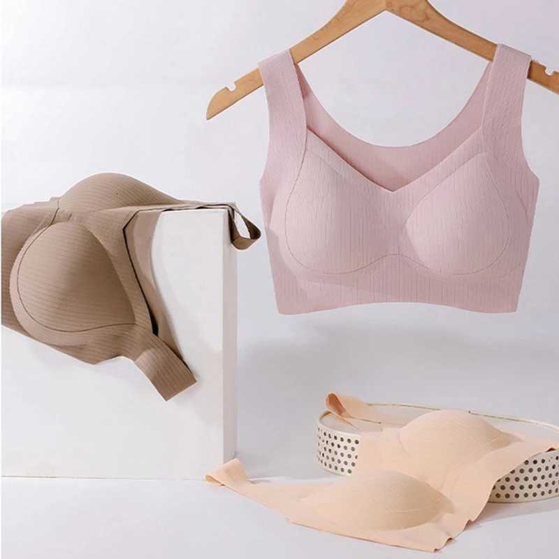 Comfortable One-piece Traceless Fixed Cup Womens Underwear Beautiful Back Sports Vest Sleep Large Size Bra Thin Z250730