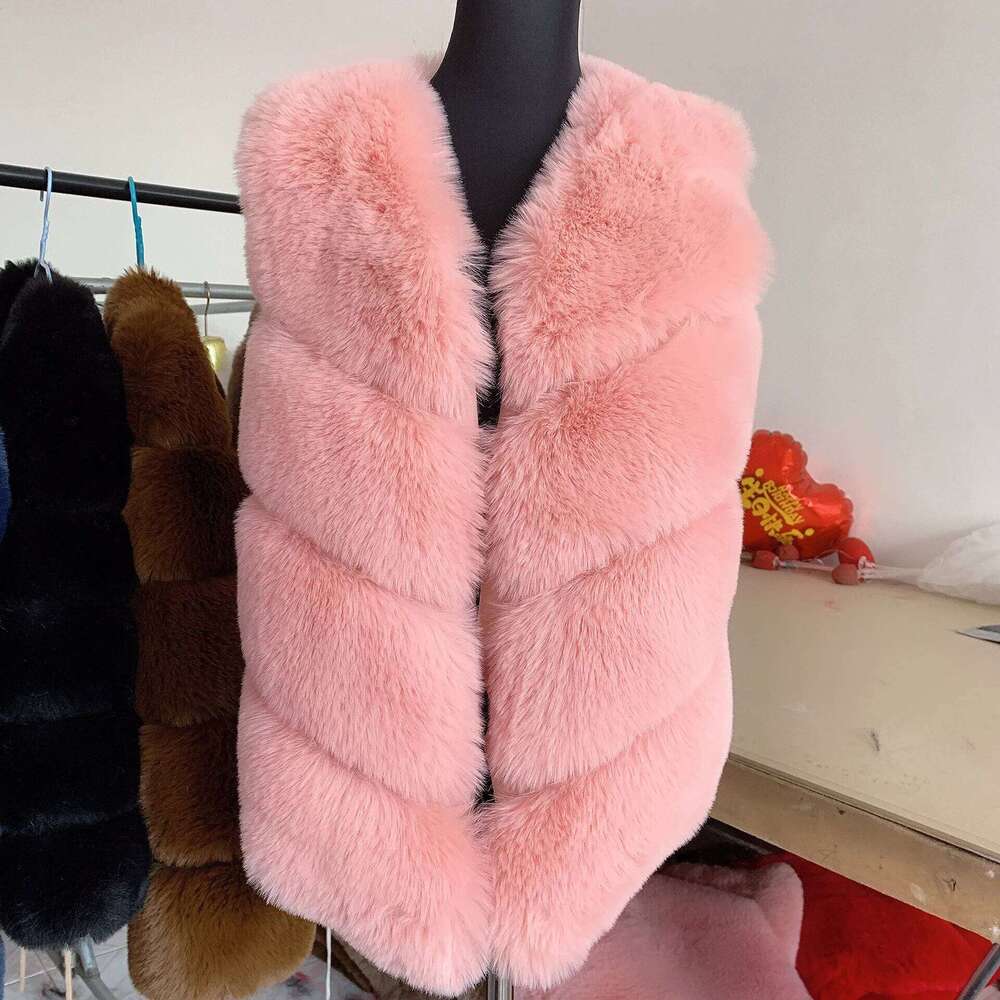 LHXDW Winter women's cold blouse with fur faux fur coat Vest fluffy jacket thick Synthetic fur coat for women fur vest