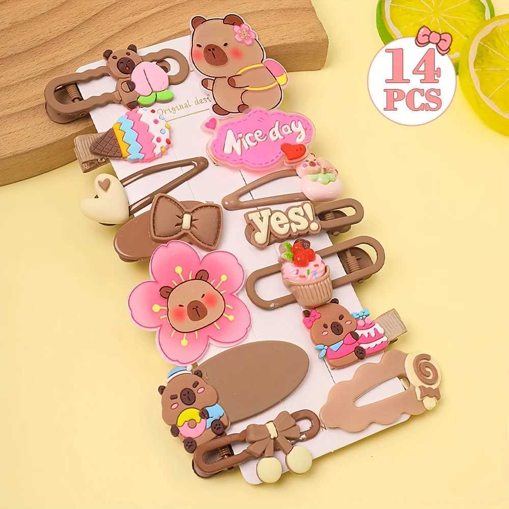 14 Pieces of Multi-Color Cute Kapibara Hairpin Set Including Various Fashion Elements of Butterflies and Flowers R250730