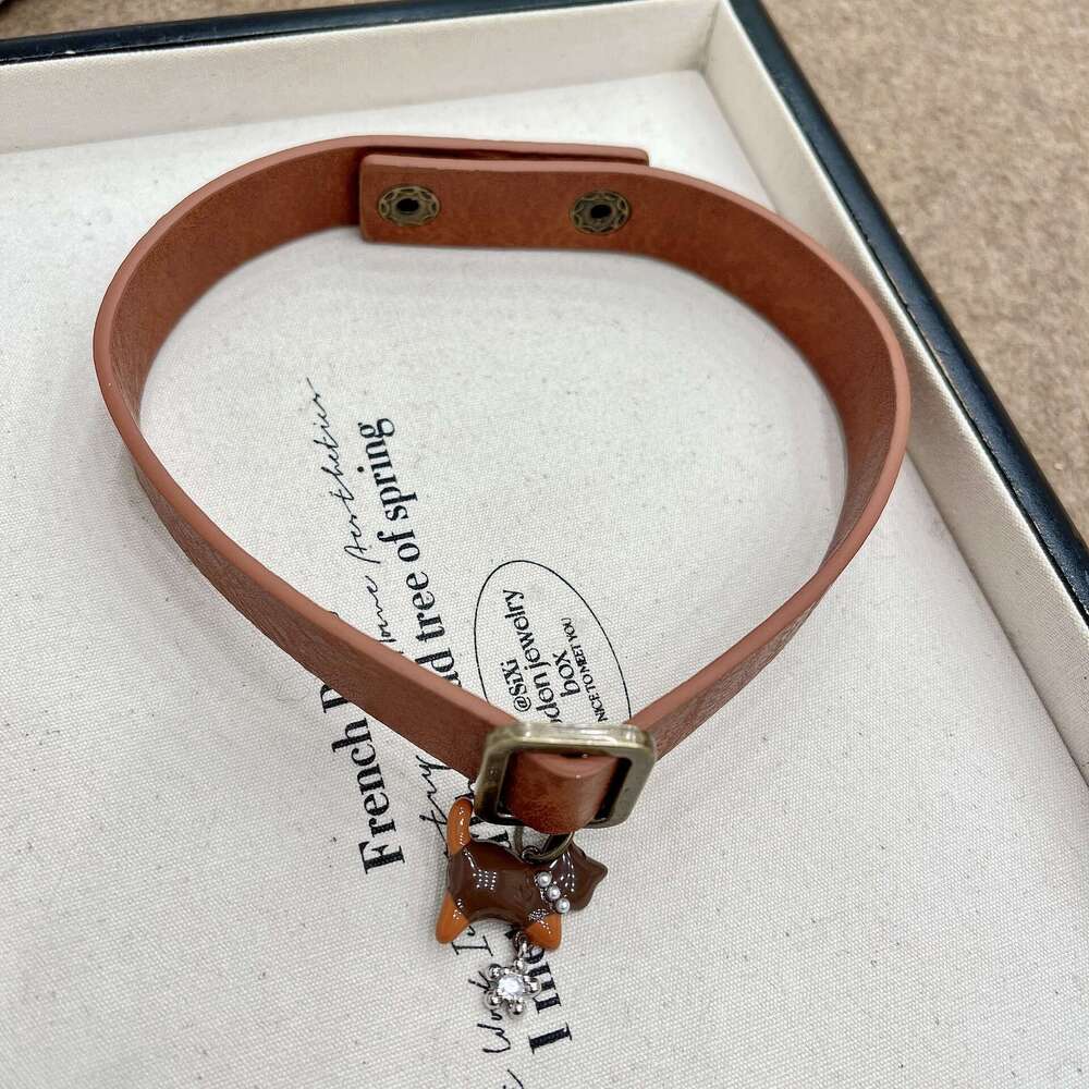 Spicy Girl Cat Button Leather Collar Necklace Niche Subculture Punk Choker Sweet Cool Collarbone Chain for Women 9e9