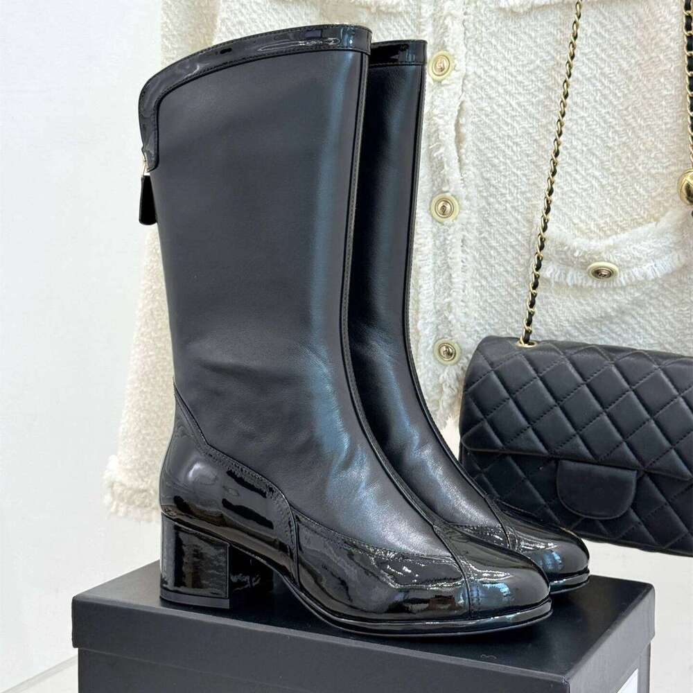 Women Size35-41 Genuine Leather Med Heels Natural Cow Suede Mid Calf Boots Zipper Designer Shoes Zapatillas De Mujer 5ef