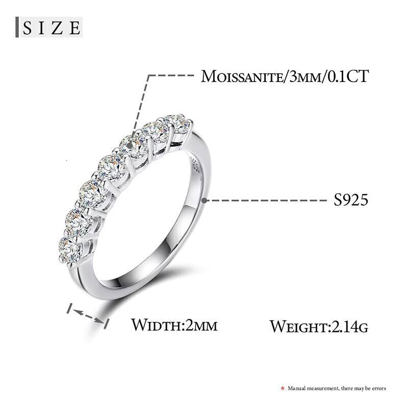 Silver S925 2mm Round Brilliant Cut Moissanite Stone Wedding Eternity Band Ring Ready to Ship Engagement Ring Women Jewelry
