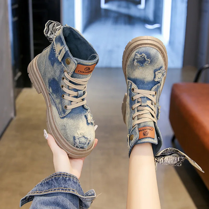 Arrivals Blue Denim Boots Women Harajuku Womens Platform Boots Comfort Versatile Ankle Boots For Women botas mujer 250729