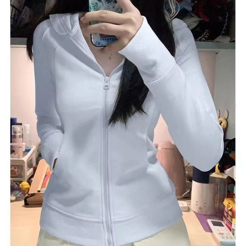 Fashion Casual Vintage Hooded Coat Harajuku Chic Long Sleeve Zipper Skinny Tops Women Retro Slim n Yoga Wear Clothing 250731
