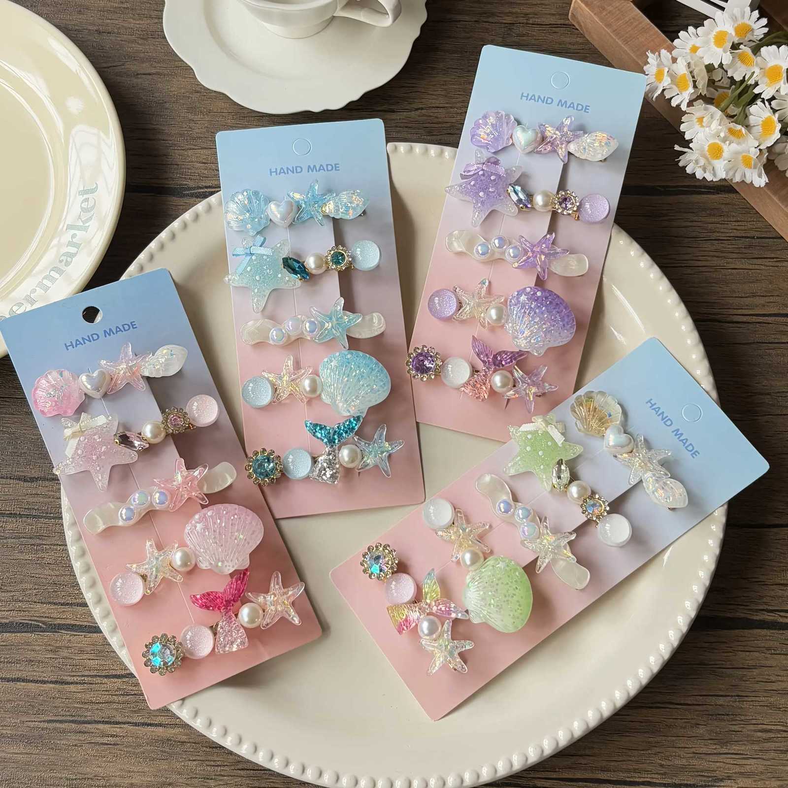 5pcs Candy Color Mermaid Hair Clips Set - Shimmery Seashell Starfish Barrettes Cute Side Snap Clips for Girls R250730