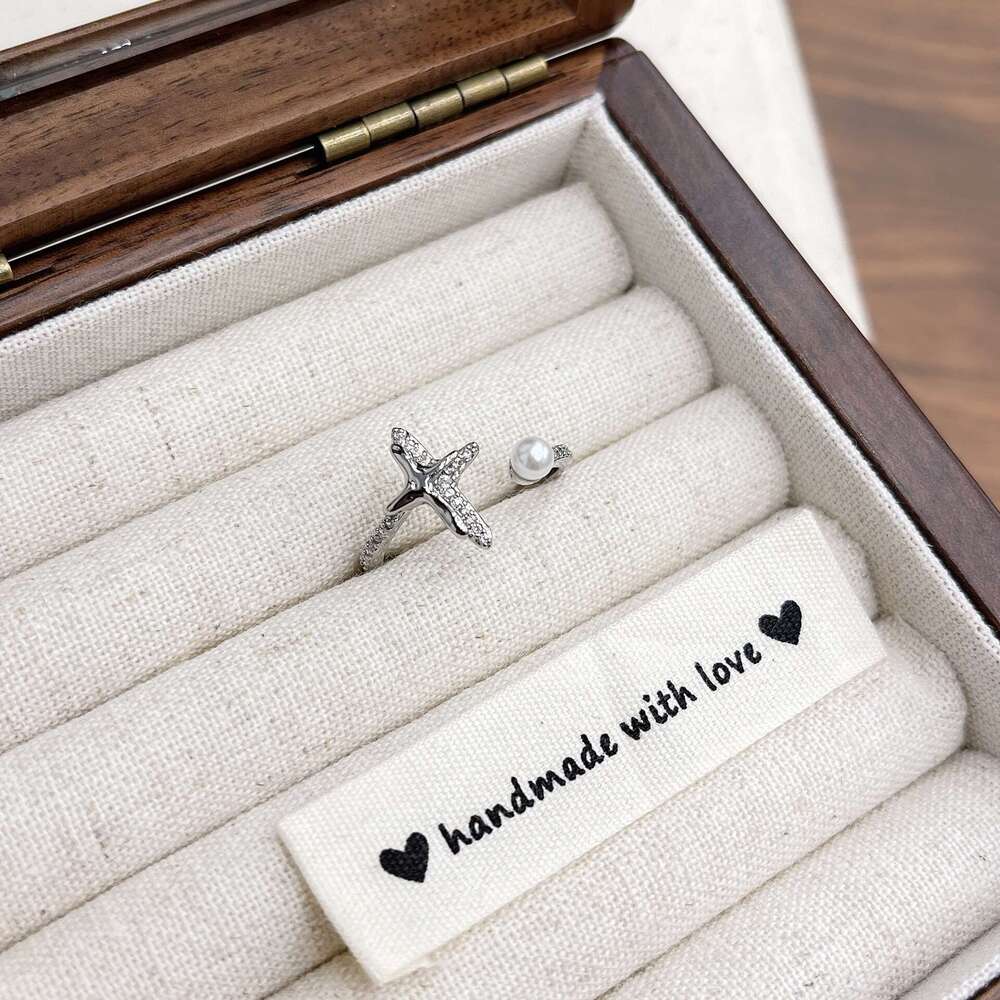 Ins Style New Simple Cross Zircon Pearl Open Index Finger Light Luxury Versatile Women's Star Ring 19e