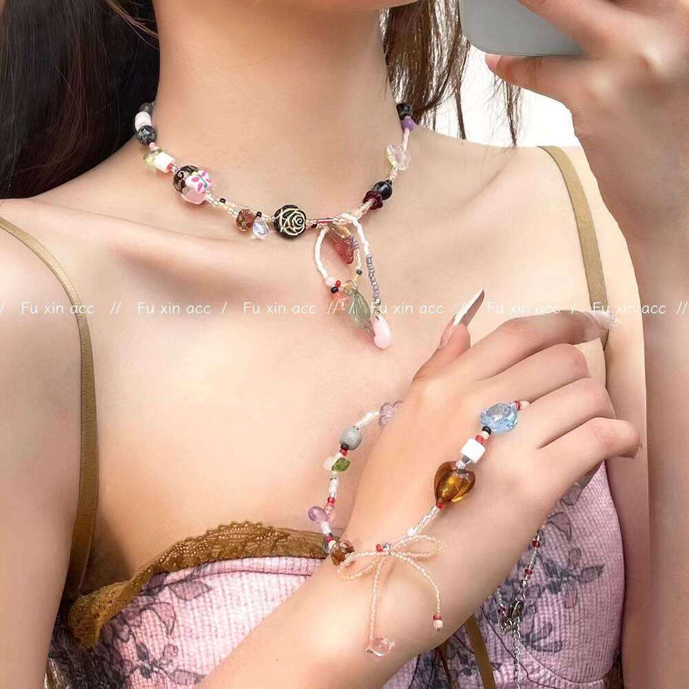 Dopamine Colorful Bow Necklace Light High-end Choker Collarbone Fashion Hand-painted Butterfly Heart Neck Chain e5f