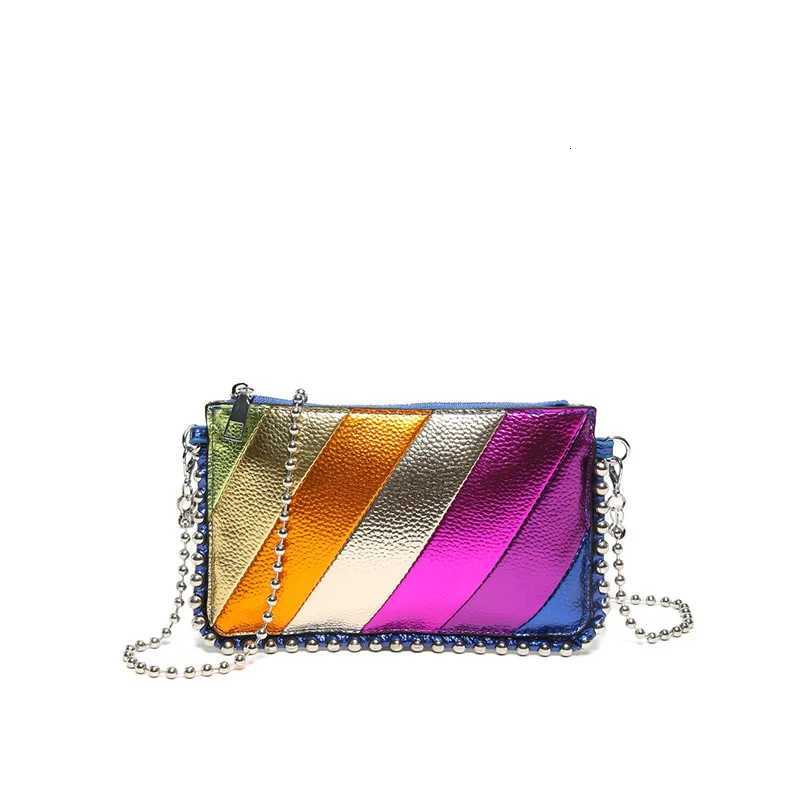 Womens New Splicing Rainbow Striped Small Square Bag Bead Chain Shoulder Bag Fashionable Messenger Bag Handbags Y250730