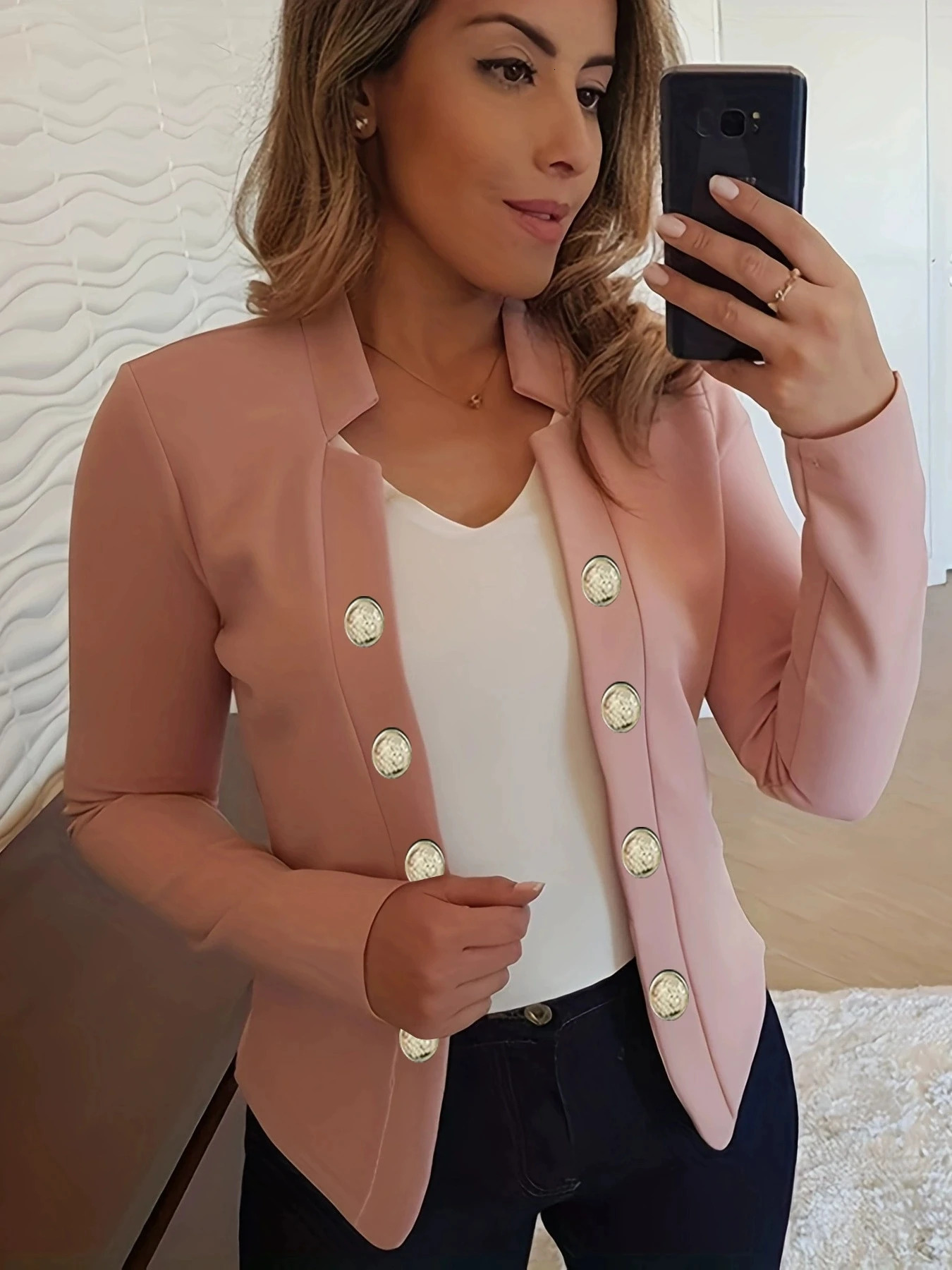 Women Blazer Jacket Casual Solid Long Sleeve Open Front Notched Suit Cardigan Womens Blazers Jackets 250731