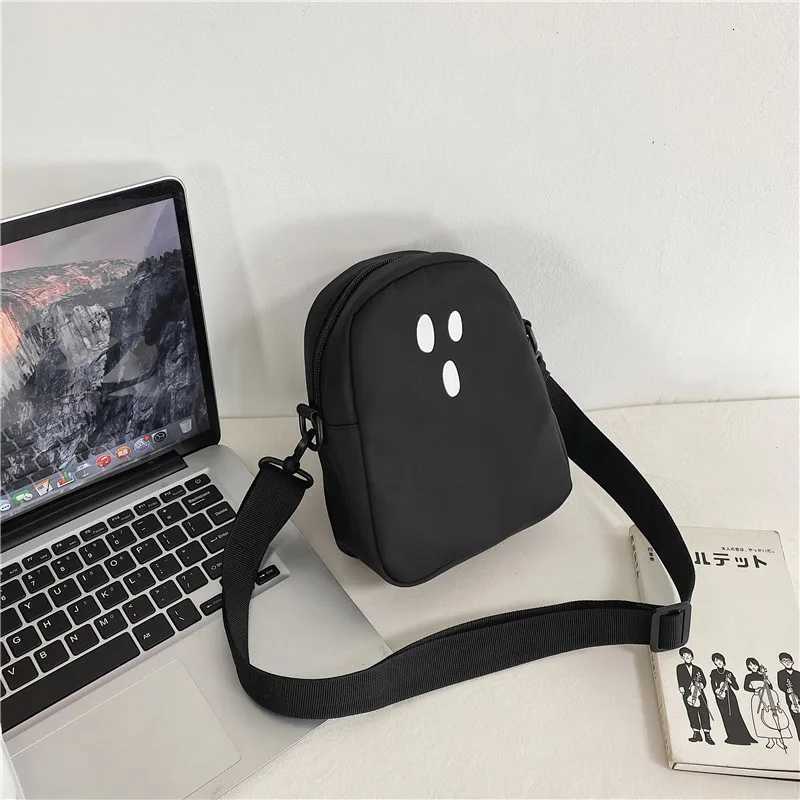 Black White Funny Cute Ghost Kawaii Women Canvas Bag Cartoon Harajuku Chic Ins Shopper Bag Women Shoulder Bags Large Capacity Y250730
