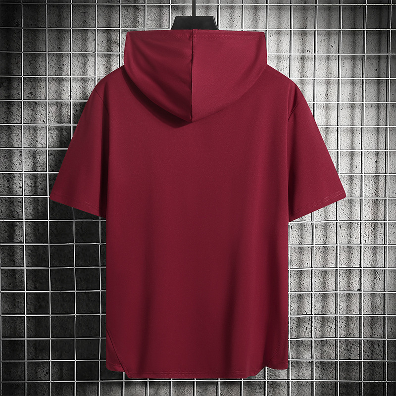 Mens Summer Short Sleeve T-Shirt Trendy Versatile Outdoor Sports Casual Loose Hooded Top 240601